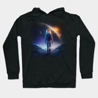 Walking at the moon Blonde girl space galaxy theme Hoodie